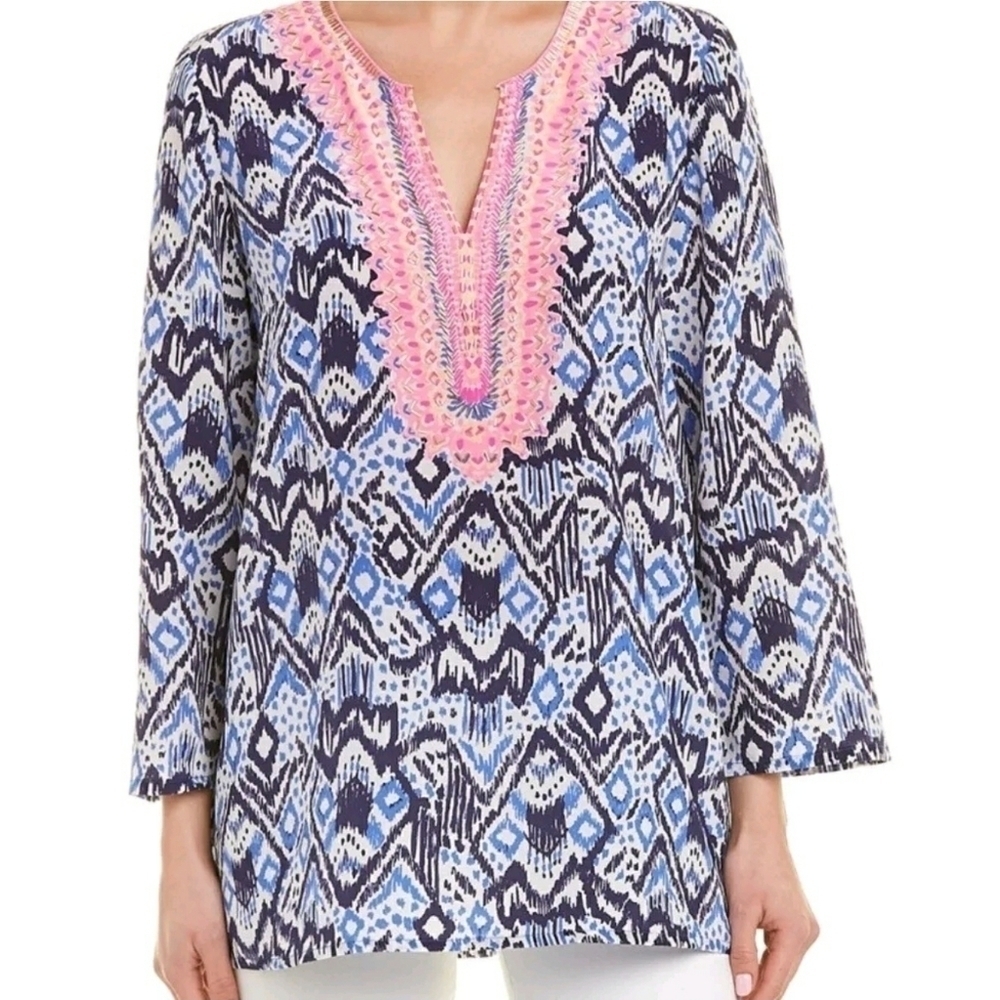 Lilly Pulitzer Renato Dinner Silk Tunic Top Size L